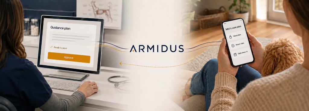 Armidus connects clinic guidance plans on desktop with owner care plans on mobile